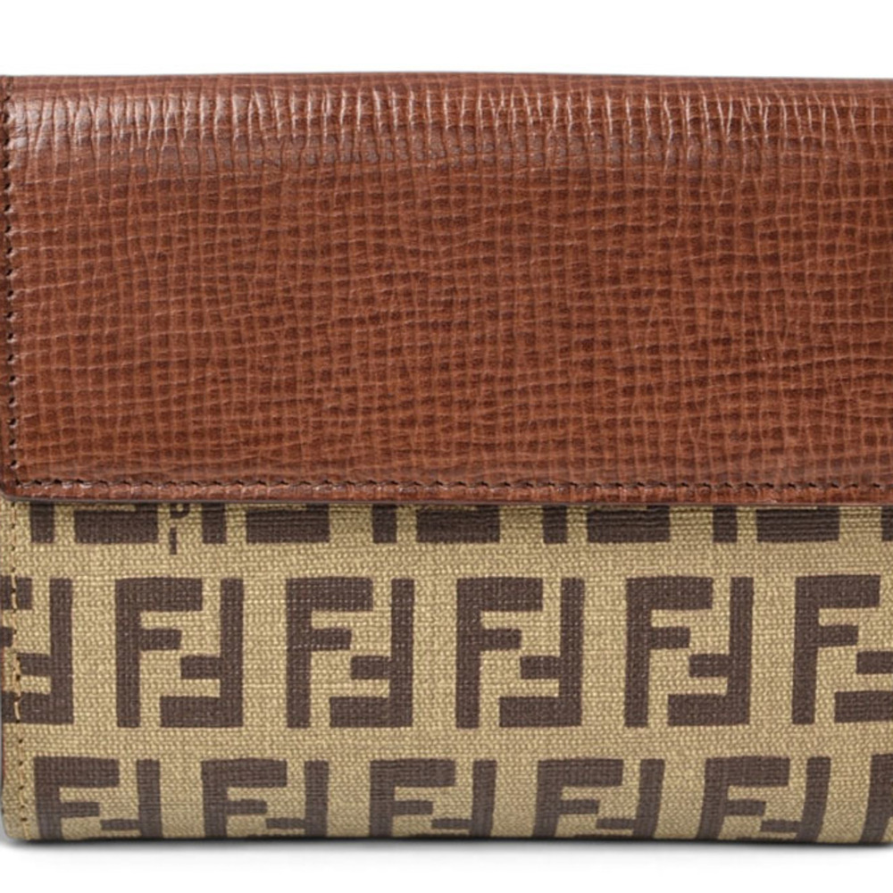 Fendi Bi-fold Wallet, FENDI Folding Wallet 8M0188 ZUCCA Pattern, Beige Brown